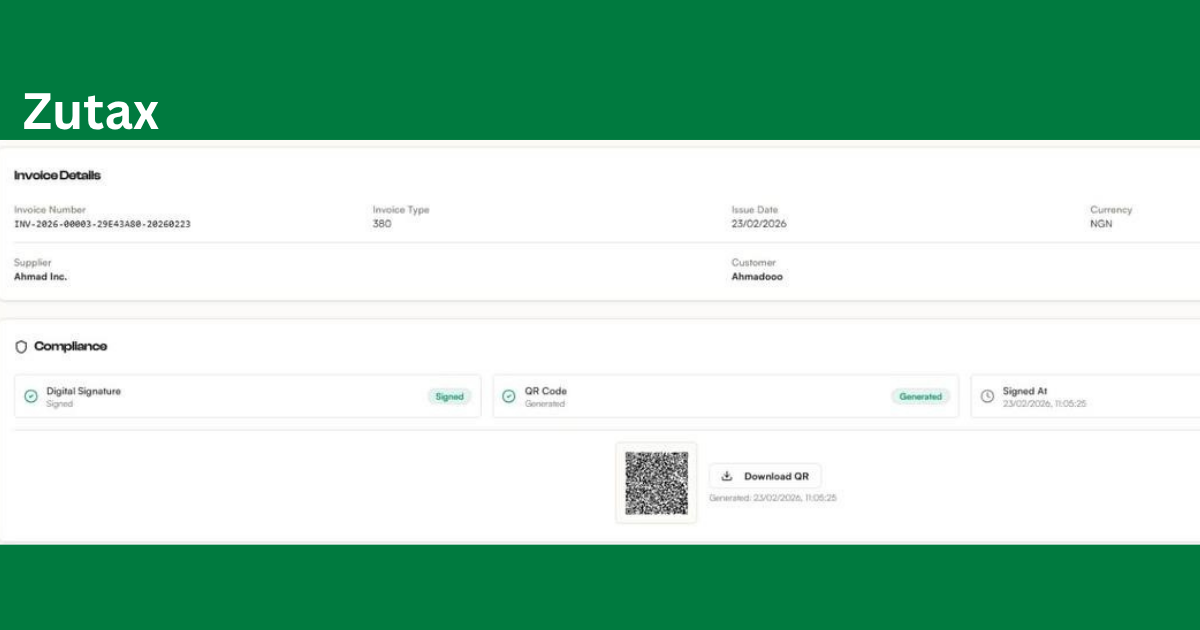 Example of an NRS-compliant invoice with signature and QR code